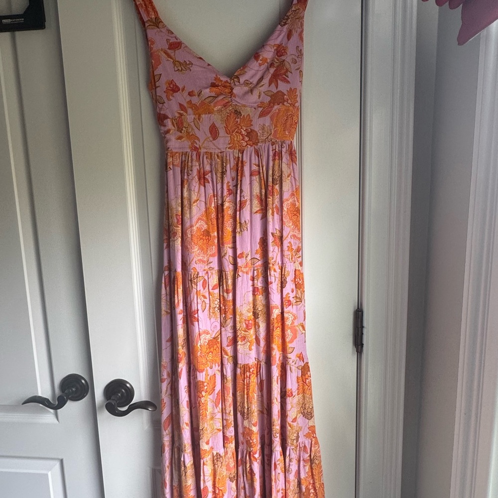 Vici Floral Midi Dress in Pink and Orange